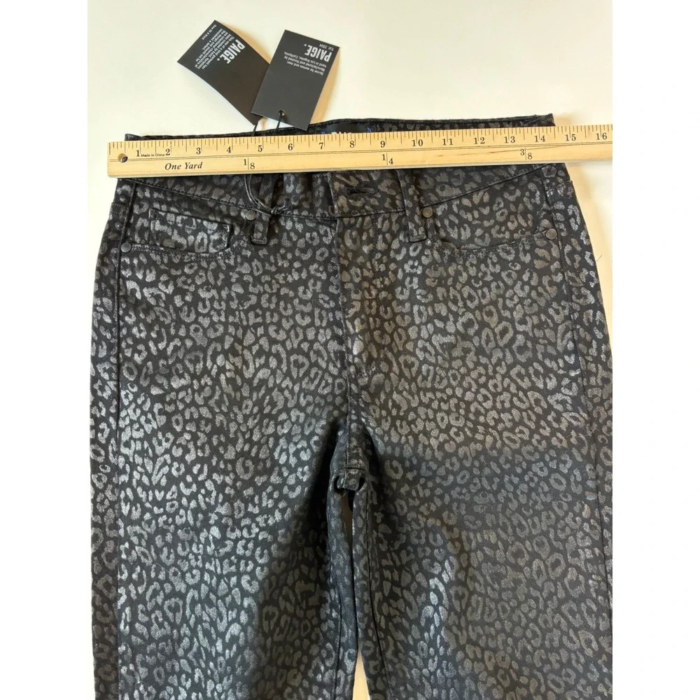 NEW PAIGE Hoxton Ultra Skinny Metallic Leopard Noir Jeans Womens 28 High Rise